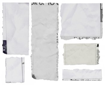 Six ripped newspaper pieces